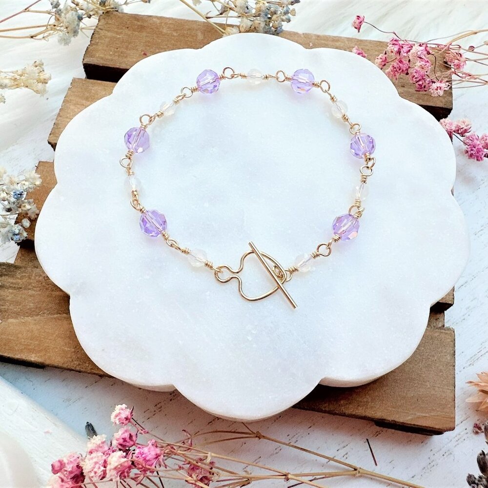 14k Gold-Filled Crystal Bracelet with Heart Toggle Clasp | Handmade in BC